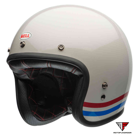 Capacete Bell Custom 500 - Stripes Gloss Pearl White/Red/Blue