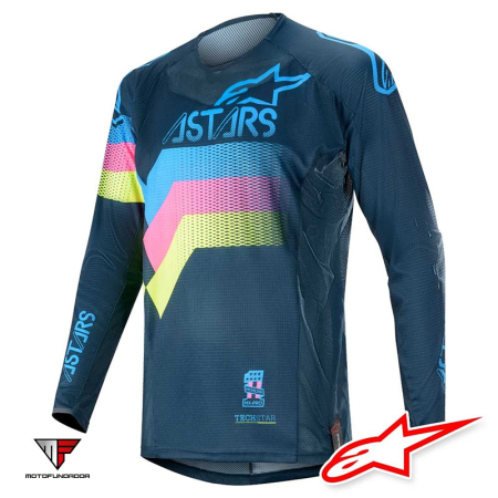 Camisola Alpinestars Techstar Venom - Navy Aqua Pink Fluo